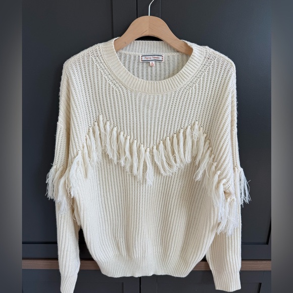 Flying Tomato Sweaters - Flying Tomato Cream Fringe Sweater • size M